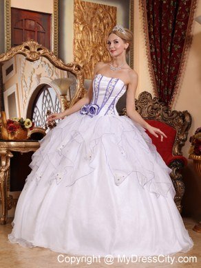 Beaded Flowers Ruffles White Quinceanera Gowns For 2013