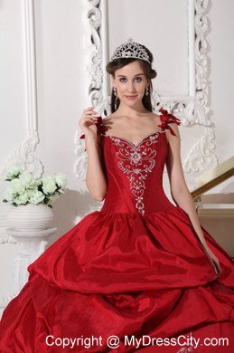 Flowers Straps Embroidery Pick Ups Wine Red Dresses For Sweet 15