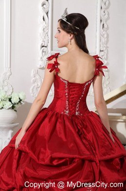 Flowers Straps Embroidery Pick Ups Wine Red Dresses For Sweet 15