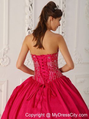 Beaded Strapless Organza Flowers Hot Pink Quinceanera Gowns