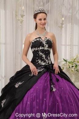 Appliques Strapless Cheap Black and Purple Quinceanera Dresses