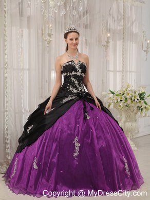 Appliques Strapless Cheap Black and Purple Quinceanera Dresses