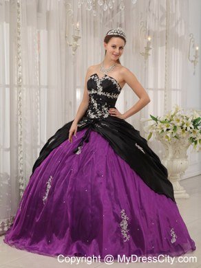 Appliques Strapless Cheap Black and Purple Quinceanera Dresses