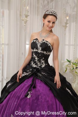 Appliques Strapless Cheap Black and Purple Quinceanera Dresses