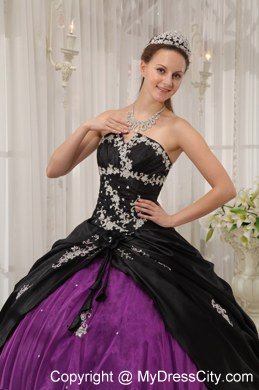 Appliques Strapless Cheap Black and Purple Quinceanera Dresses