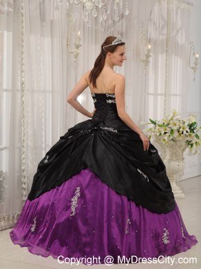 Appliques Strapless Cheap Black and Purple Quinceanera Dresses