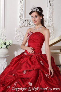 Sweetheart Appliques Ball Gown Wine Red Quinceanera Gowns