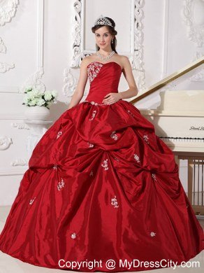 Sweetheart Appliques Ball Gown Wine Red Quinceanera Gowns