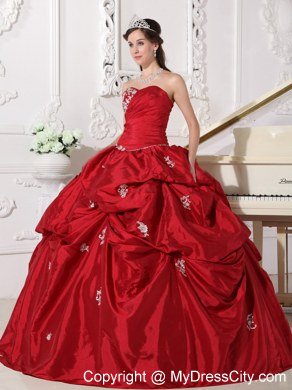 Sweetheart Appliques Ball Gown Wine Red Quinceanera Gowns