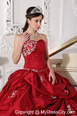 Sweetheart Appliques Ball Gown Wine Red Quinceanera Gowns