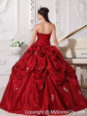 Sweetheart Appliques Ball Gown Wine Red Quinceanera Gowns