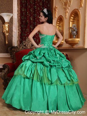 Strapless Appliques Turquoise Quinceanera Dress With Pick Ups