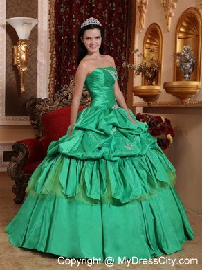 Strapless Appliques Turquoise Quinceanera Dress With Pick Ups