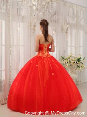 Sweetheart Petals Tulle Red Cheap Quinceanera Gowns On Sale