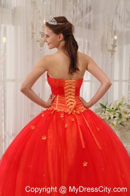 Sweetheart Petals Tulle Red Cheap Quinceanera Gowns On Sale