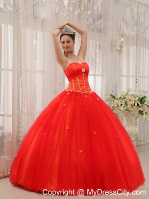 Sweetheart Petals Tulle Red Cheap Quinceanera Gowns On Sale