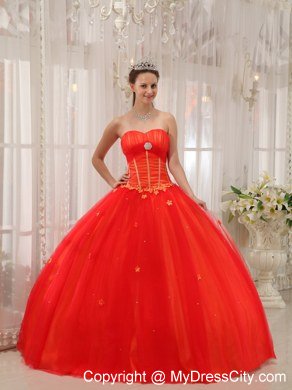 Sweetheart Petals Tulle Red Cheap Quinceanera Gowns On Sale