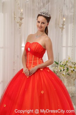 Sweetheart Petals Tulle Red Cheap Quinceanera Gowns On Sale