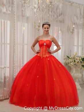 Sweetheart Petals Tulle Red Cheap Quinceanera Gowns On Sale