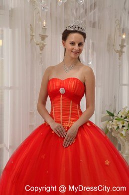 Sweetheart Petals Tulle Red Cheap Quinceanera Gowns On Sale