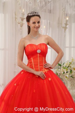 Sweetheart Petals Tulle Red Cheap Quinceanera Gowns On Sale