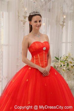 Sweetheart Petals Tulle Red Cheap Quinceanera Gowns On Sale