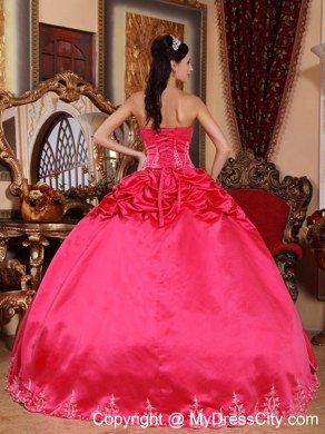 Strapless Embroidery Coral Red 2013 Quinceanera Gowns For Cheap