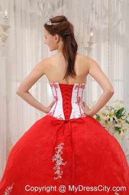 Pretty Sweetheart Appliques Red and White Quinceanera Gowns