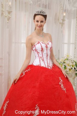 Pretty Sweetheart Appliques Red and White Quinceanera Gowns