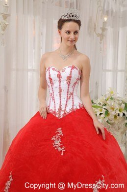 Pretty Sweetheart Appliques Red and White Quinceanera Gowns