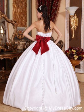 Embroidery With Beading On Red Sash White Quinceanera Dresses