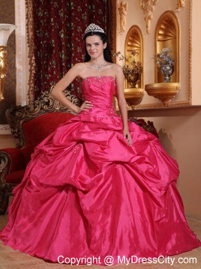 Strapless Beaded Pick Ups Coral Red Quinceanera Party Dresses