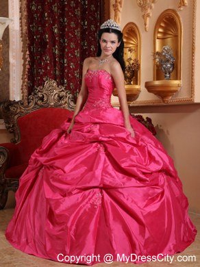 Strapless Beaded Pick Ups Coral Red Quinceanera Party Dresses