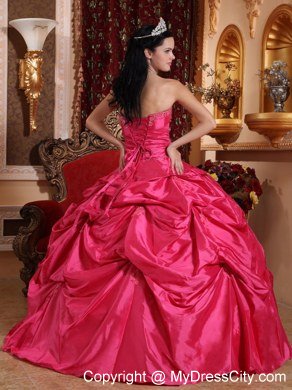 Strapless Beaded Pick Ups Coral Red Quinceanera Party Dresses