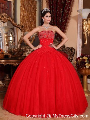 Beaded Strapless Ball Gowns Red Quinceanera Gowns For Cheap