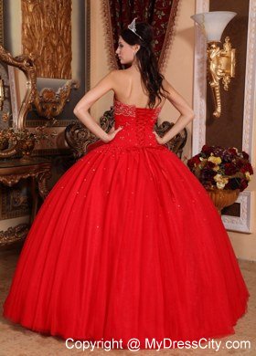 Beaded Strapless Ball Gowns Red Quinceanera Gowns For Cheap