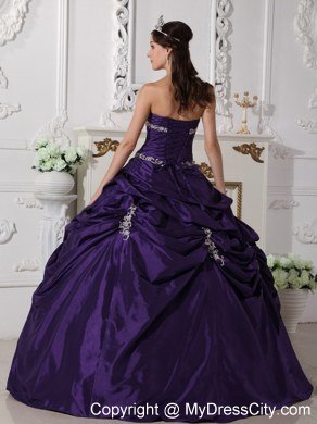 Strapless Appliques and Pick Ups Purple Quinceanera Dresses