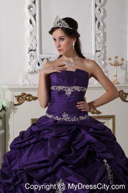 Strapless Appliques and Pick Ups Purple Quinceanera Dresses