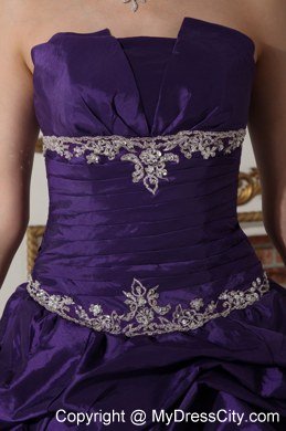 Strapless Appliques and Pick Ups Purple Quinceanera Dresses