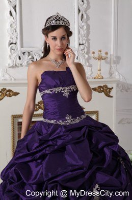 Strapless Appliques and Pick Ups Purple Quinceanera Dresses