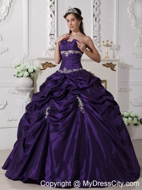 Strapless Appliques and Pick Ups Purple Quinceanera Dresses