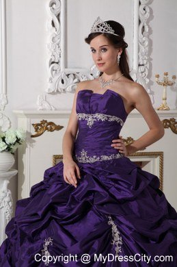 Strapless Appliques and Pick Ups Purple Quinceanera Dresses