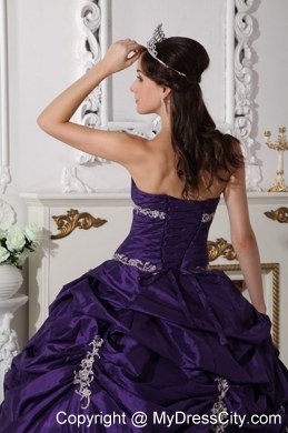 Strapless Appliques and Pick Ups Purple Quinceanera Dresses