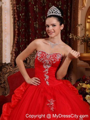 Sweetheart Organza Appliques Red 2013 Quinceanera Gowns