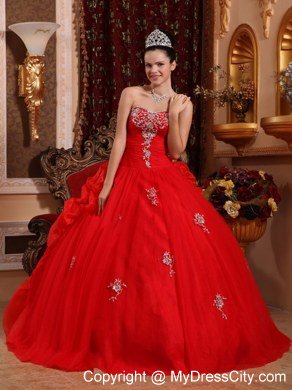 Sweetheart Organza Appliques Red 2013 Quinceanera Gowns