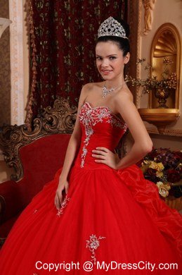 Sweetheart Organza Appliques Red 2013 Quinceanera Gowns