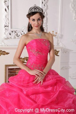 Strapless Tiered Appliques Hot Pink Quinceanera Gowns For 2013