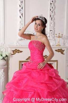 Strapless Tiered Appliques Hot Pink Quinceanera Gowns For 2013