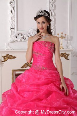 Strapless Tiered Appliques Hot Pink Quinceanera Gowns For 2013