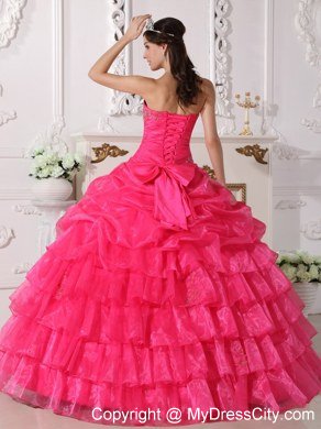 Strapless Tiered Appliques Hot Pink Quinceanera Gowns For 2013